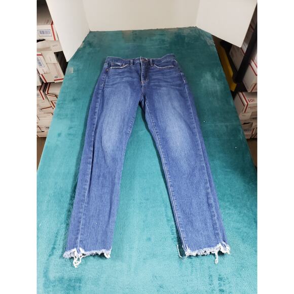 Loft Jeans Size 4 Womens Blue Stretch Pants Ladies Mid Rise Fray Hem Skinny - Picture 1 of 13